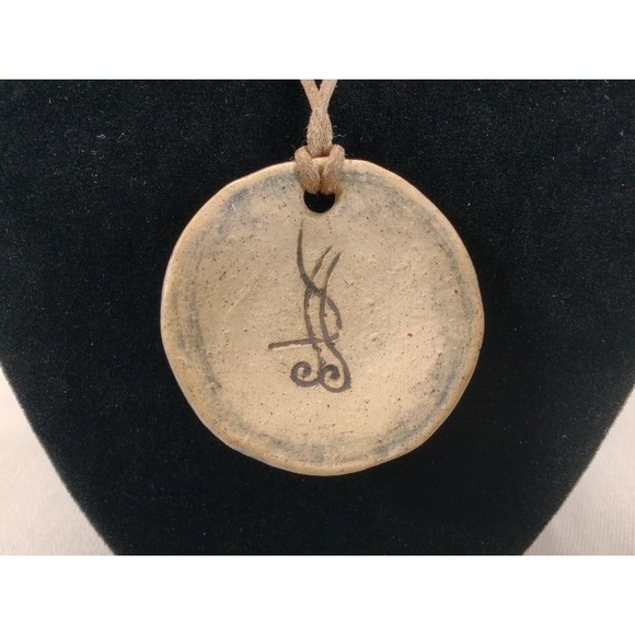 Blue/White Swirl Patterned Handmade Round Pendant with adjustable leather cord - Picture 3 of 3